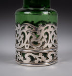 Sterling Silver Emerald Green Glass Scent Bottle by William Hutton & Sons, 1903 - Harrington Antiques