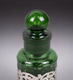 Sterling Silver Emerald Green Glass Scent Bottle by William Hutton & Sons, 1903 - Harrington Antiques