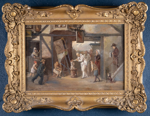 The Street Entertainer - Signed & Dated 1880. Oil On Canvas - Harrington Antiques
