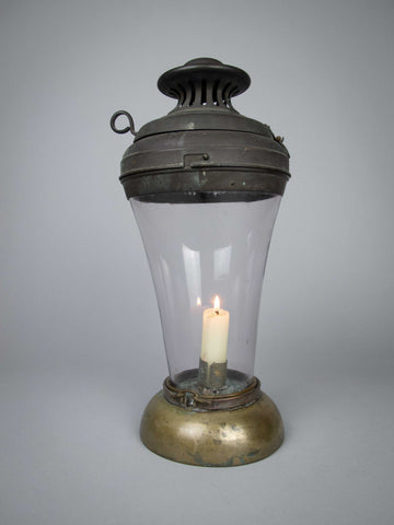 Unusual 19th Century Large Copper, Brass & Hand Blown Glass Candle Lamp - Harrington Antiques
