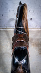Unusual Vintage Glossy Black Wooden Rocking Horse On Bow Rocker. - Harrington Antiques