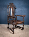 Victorian Gothic Revival Oak Throne Chair - Harrington Antiques