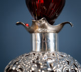 Victorian Silver Mounted Cranberry Glass Decanter by Mitchell Bosley & Co - Harrington Antiques