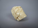 Vintage Finely Carved Signed Bone Memento Mori Netsuke Of Skull & Snake. - Harrington Antiques