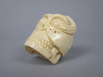 Vintage Finely Carved Signed Bone Memento Mori Netsuke Of Skull & Snake. - Harrington Antiques