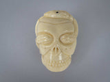 Vintage Finely Carved Signed Bone Memento Mori Netsuke Of Skull & Snake. - Harrington Antiques