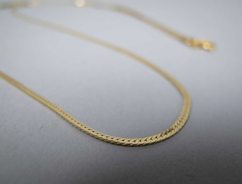 Vintage Italian 14 Carat Gold Flat Herringbone Chain Necklace. 24" Length. - Harrington Antiques